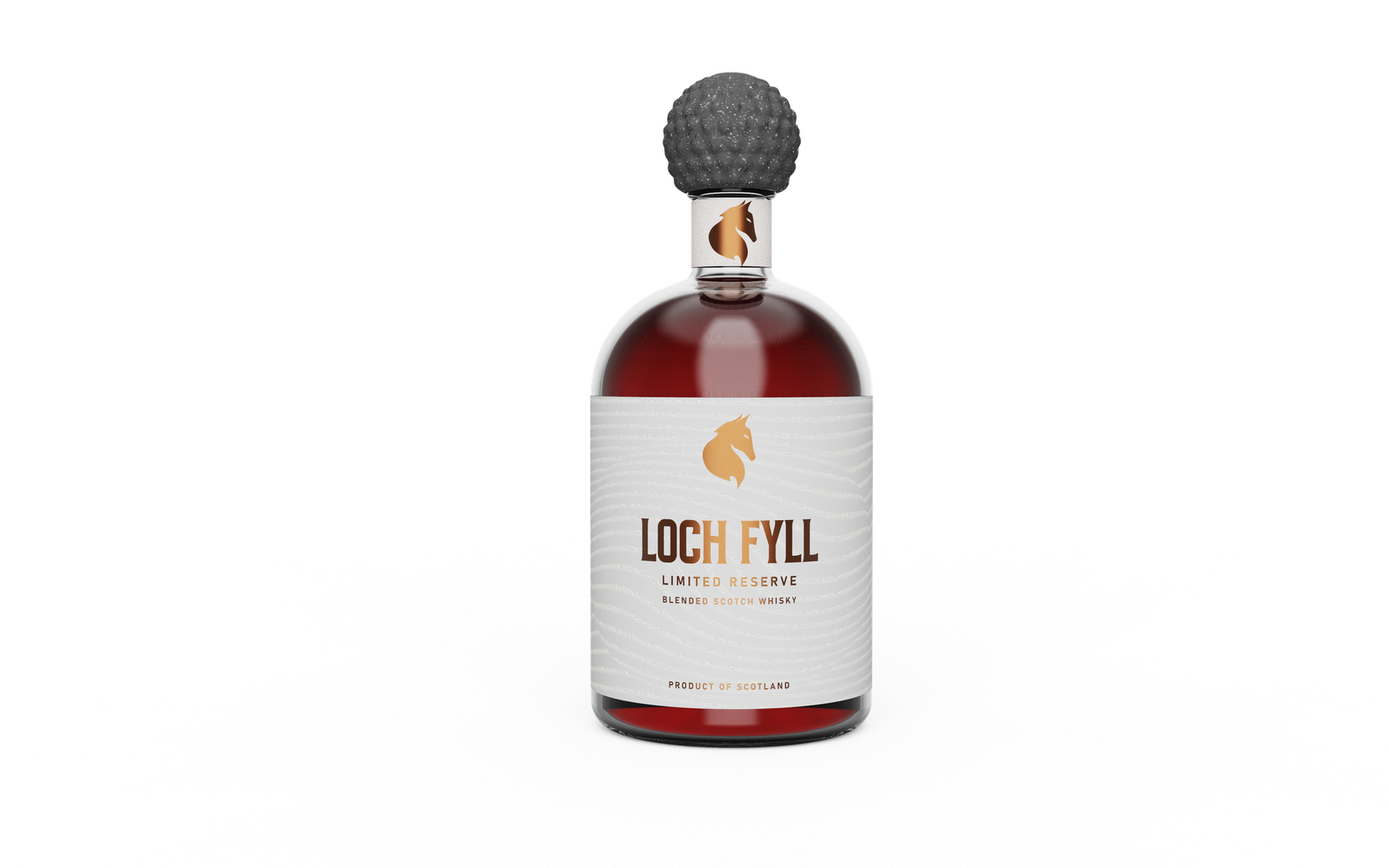 Loch Fyll whisky bottle — front elevation