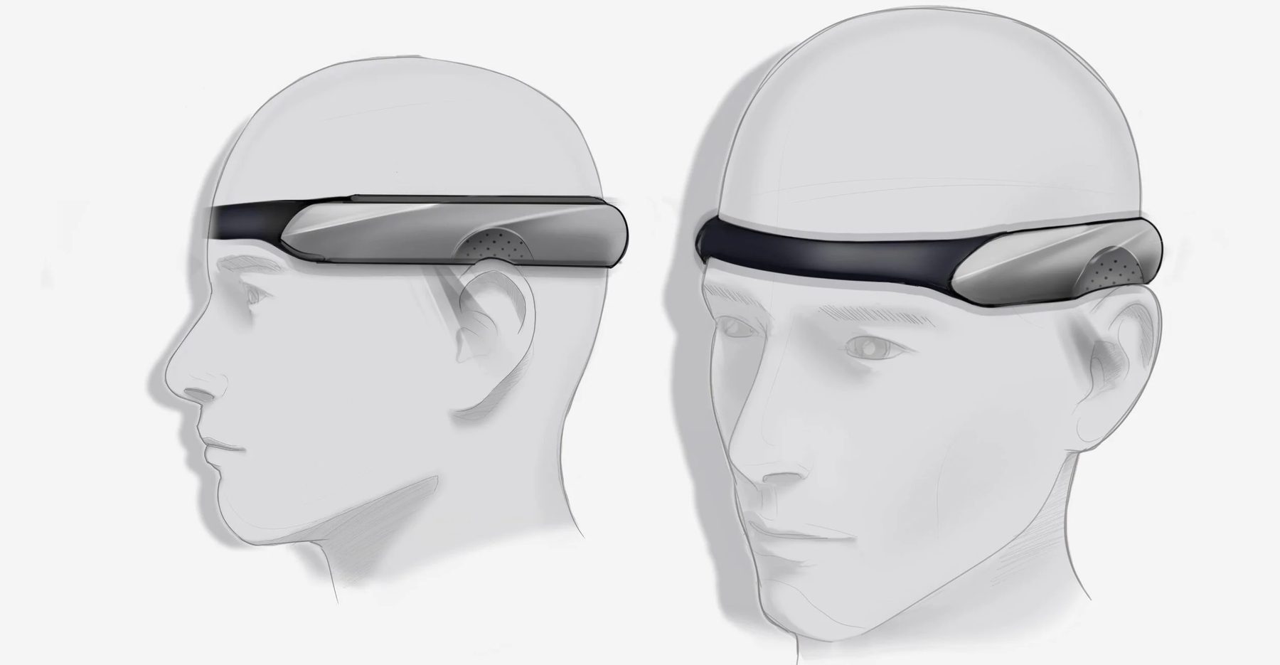 TREV neuro headset concept sketch — temporal geometry exploration